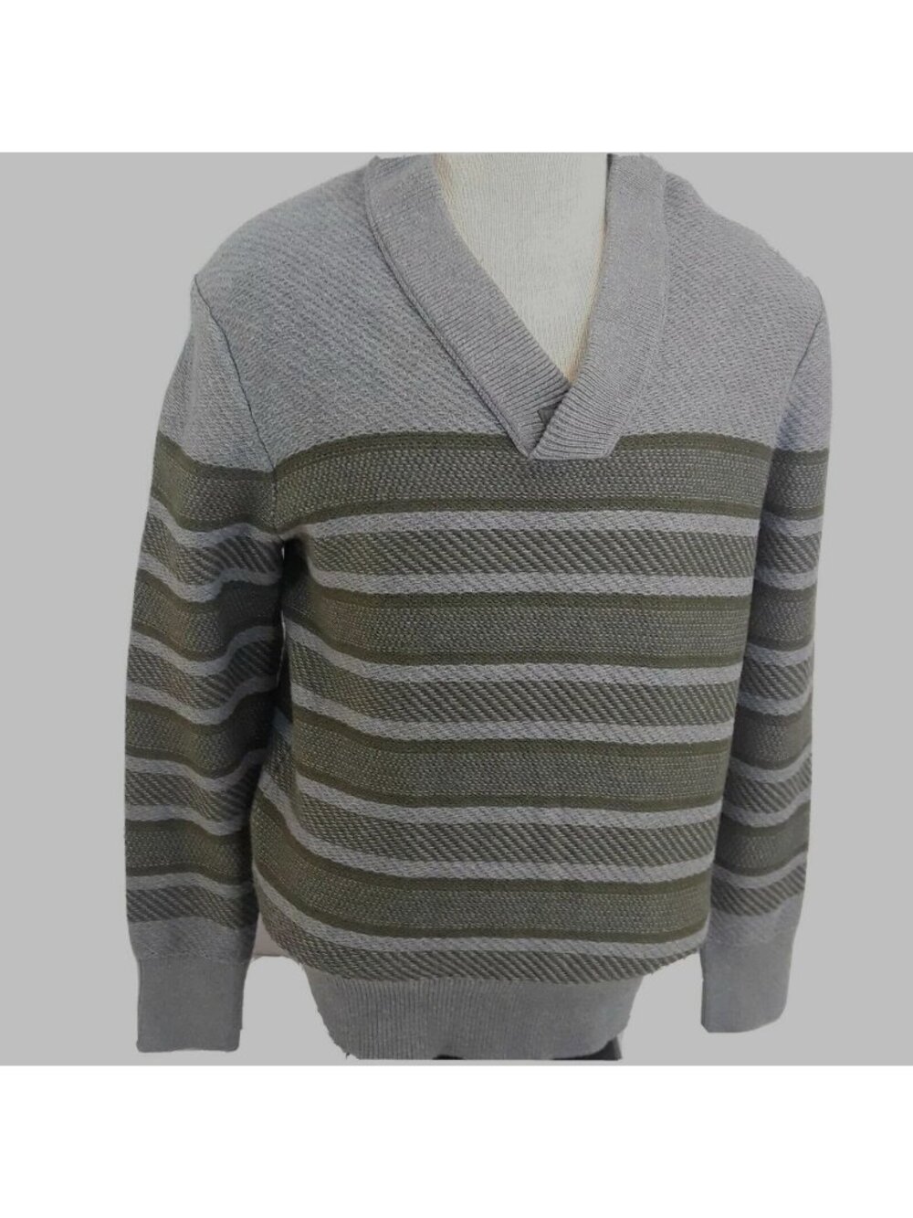 Banana Republic Shaw Neck Sweater Mens Large Gray Green Cotton Long Sleeve